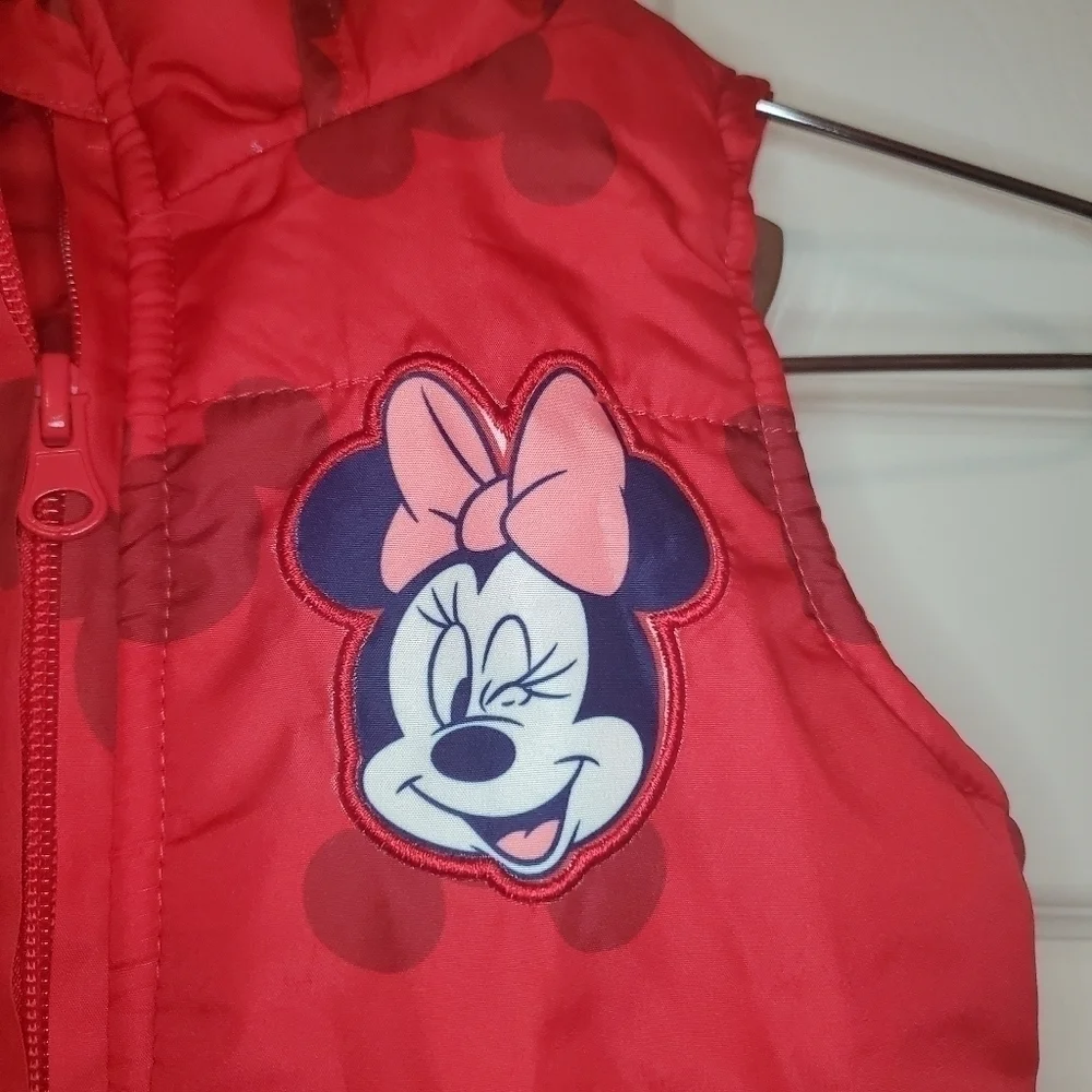 MINNIE MOUSE Red Hood with Ears and Bow Zip up Vest - 4T